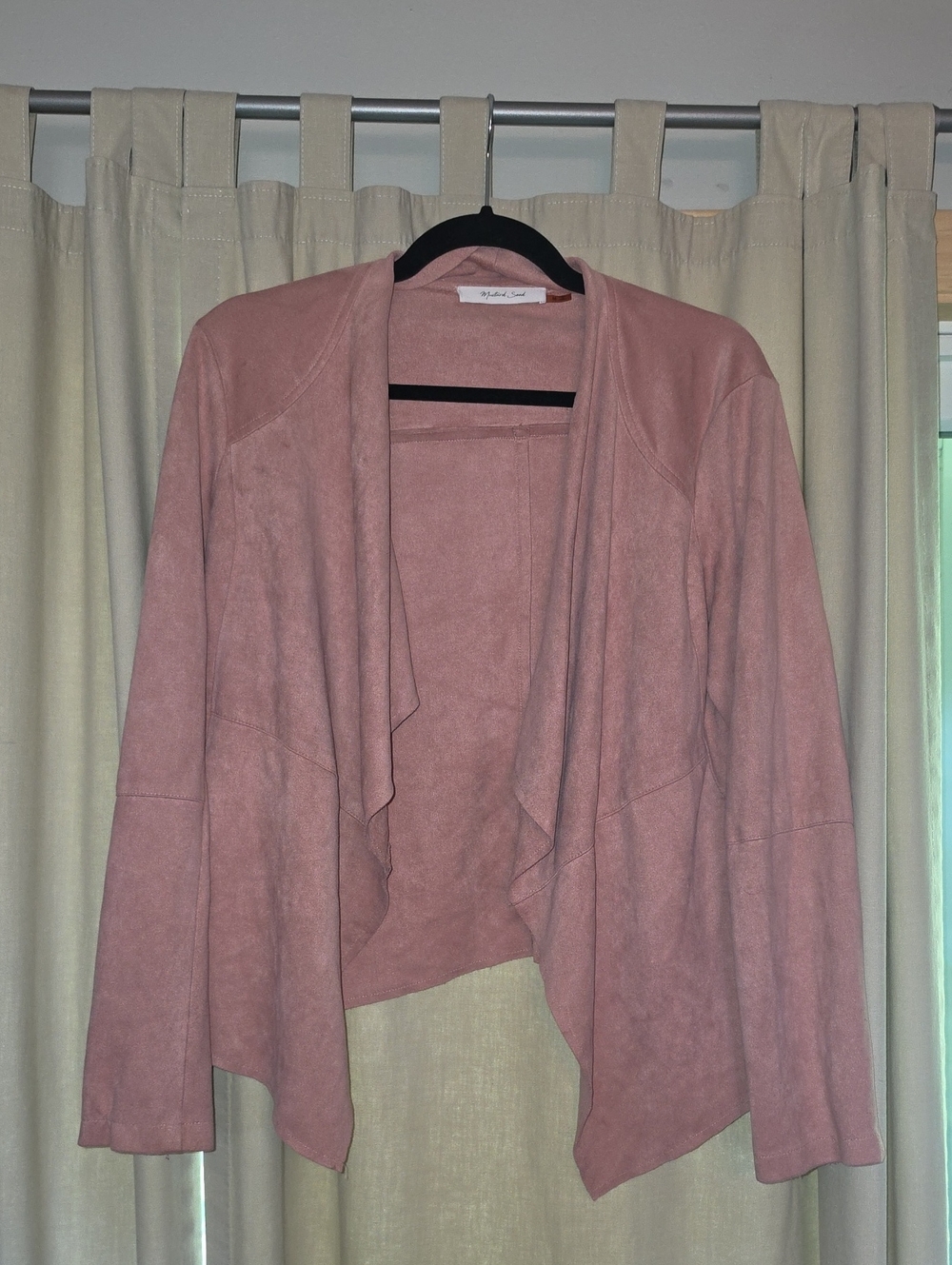 Mustard Seed Faux Suede Open Front Blazer in Dusty Rose